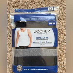 Jockey Essentials Black And Grey Mens 3 Pack Tanks 100% Cotton Size: L